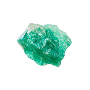 close up of sample of natural stone from geological collection - unpolished emerald mineral isolated on white background from Afghanistan