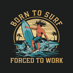 Illustration of an design. Surfing t-shirt design template. Surfing shirt design illustration