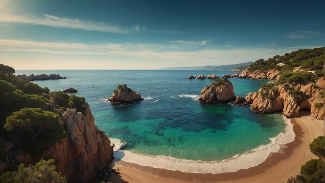 Summer beach. Nature and travel background. Spain, Costa Brava.