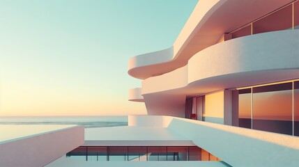 Fototapeta premium The architecture, buildings contrast with the blue sky, are soft, clean, and urban design elements.