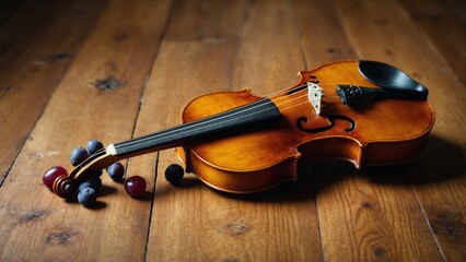 violin and bow on wood