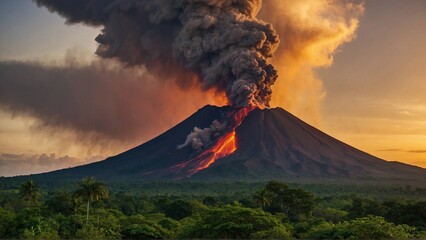 fire in the volcano - obrazy, fototapety, plakaty