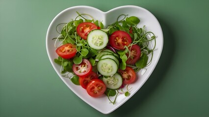 salad with tomatoes and cucumbers in a heart shaped plate 