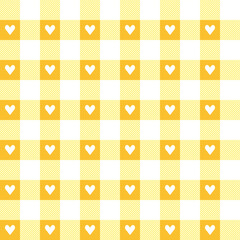 Yellow with heart plaid pattern background. plaid pattern background. plaid background. Seamless pattern. for backdrop, decoration, gift wrapping, gingham tablecloth, blanket, tartan.