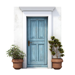 Fototapeta na wymiar Bright blue closed door, cut out