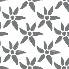 Seamless abstract botanical pattern. Grey flowers on white background. Digital brush strokes. Design for textile fabrics, wrapping paper, background, wallpaper, cover.
