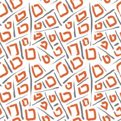 Seamless abstract pattern. Simple background with grey, orange, white texture. Lines, squares. Digital brush strokes. Design for textile fabrics, wrapping paper, background, wallpaper, cover.