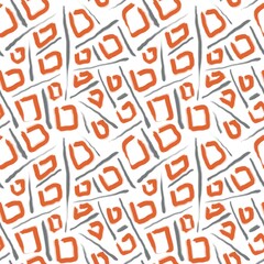 Seamless abstract pattern. Simple background with grey, orange, white texture. Lines, squares. Digital brush strokes. Design for textile fabrics, wrapping paper, background, wallpaper, cover.