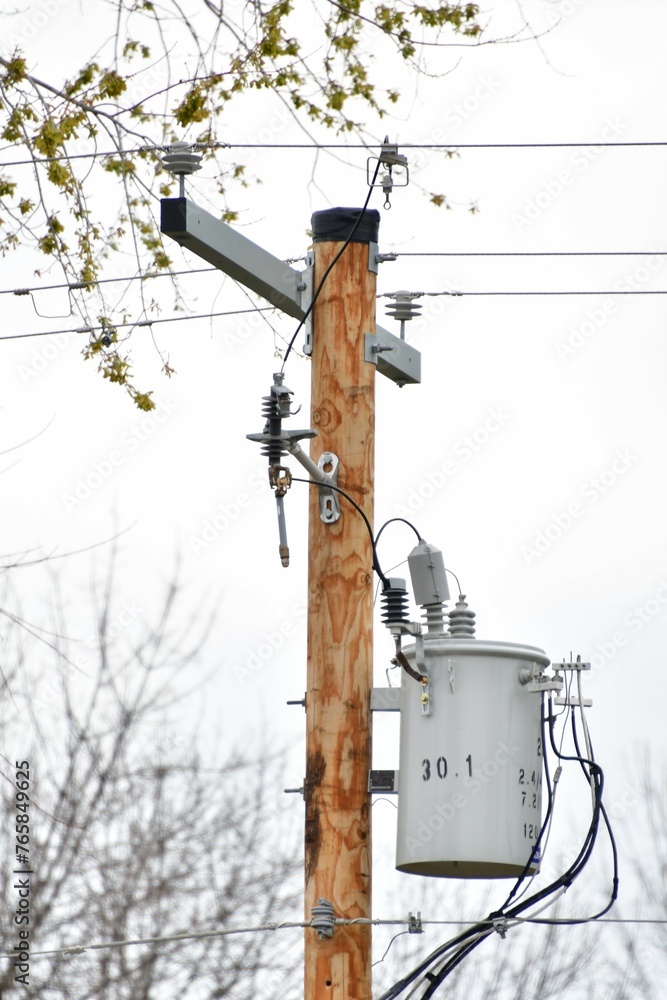 Poster power lines on an electrical utility pole