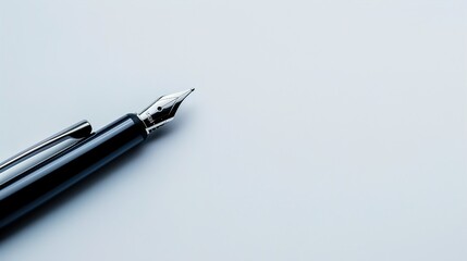 A UHD capture of a sleek and modern ballpoint pen resting on a pristine white surface, with ample...