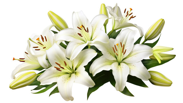 Fototapeta Elegant blooming lilies with buds, cut out