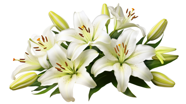 Elegant blooming lilies with buds, cut out
