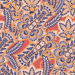 Floral fabric background with paisley ornament. Seamless illustration pattern - 765850619