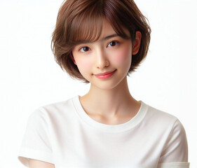 Fototapeta premium 白いTシャツの美少女 