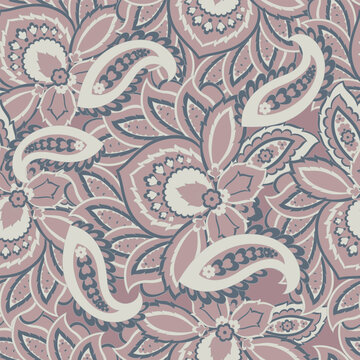 Seamless pattern with ethnic flowers. Vector Floral Illustration in asian textile style