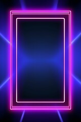Square Neon Frame on Black Background