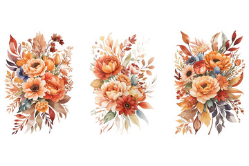 Watercolor bouquet of roses botanical flowers clipart Bouquet wreath and elements set on transparent background.