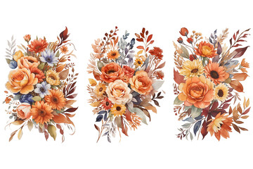Watercolor bouquet of roses botanical flowers clipart Bouquet wreath and elements set on transparent  background