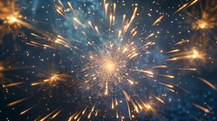 Fototapeta premium Fireworks bursting in a colorful display against a night sky.
