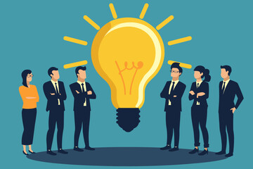 Illuminating solutions through Q&A: Business team holds lively FAQ session, transforming question marks into lightbulb ideas to provide helpful information and solve customer problems. - obrazy, fototapety, plakaty