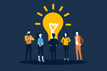 Illuminating solutions through Q&A: Business team holds lively FAQ session, transforming question marks into lightbulb ideas to provide helpful information and solve customer problems. - obrazy, fototapety, plakaty