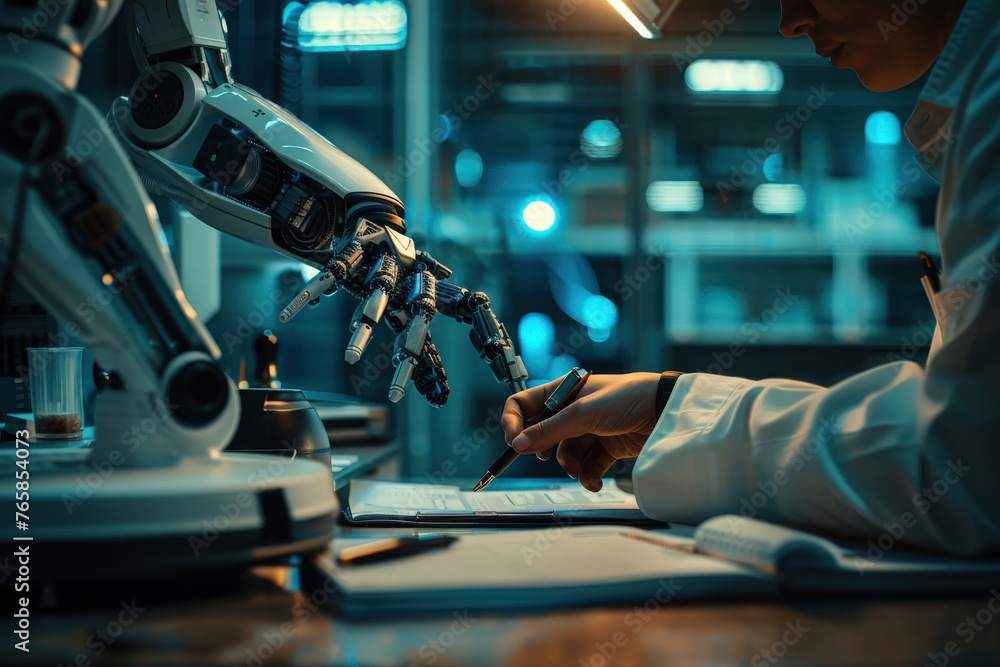 Poster robot hand and human interaction in modern lab