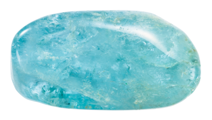 close up of sample of natural stone from geological collection - polished aquamarine gemstone isolated on white background from Brazil