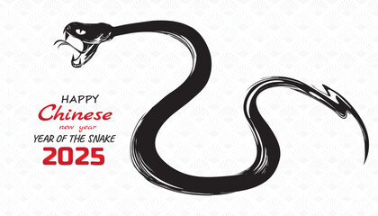 Happy chinese new year 2025  Background with black snake, year of the chinese snake zodiac. - obrazy, fototapety, plakaty
