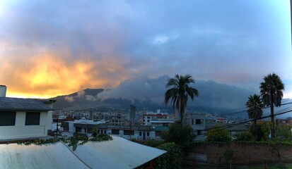 Sunset view of Quito city in the Andes