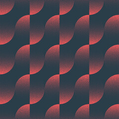 Split Circles Modern Seamless Pattern Trend Vector Red Black Abstract Background. Hypnotic Halftone Art Illustration for Textile. Repetitive Graphic Dynamic Abstraction Wallpaper Dot Work Texture