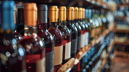 Wine bottles in the wine store, Generative AI