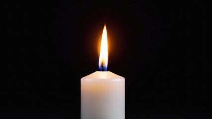 One red candle burns on a dark background. Memory, memorial, romance, prayer, religion. Copyspace, free space, place for text.