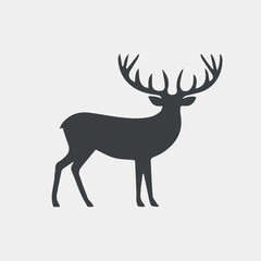 Vector illustration silhouette of deer, black and white, flat art, avatar, elk, antlers, animal.