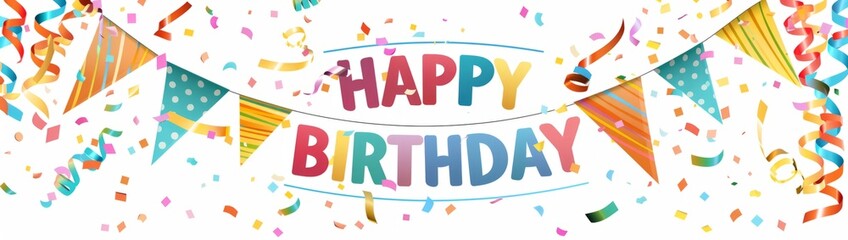 colorful birthday banner with the text "HAPPY BIRTHDAY", isolated on white background Generative AI