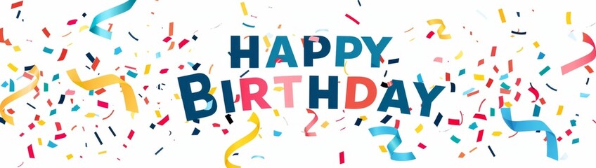 colorful banner with the text "HAPPY BIRTHDAY", white background colorful bunting banner with letters and confetti Generative AI