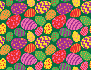 Seamless pattern with colorful easter eggs. Vector background in flat style.