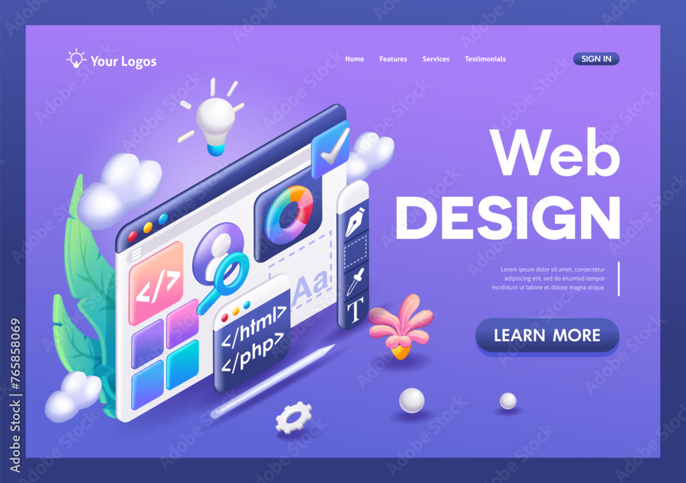 Canvas Prints 3d isometric illustration, cartoon. mobile application, software and web development with 3d shapes,