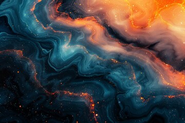 An abstract flowing texture with a mesmerizing mix of dark blues and fiery oranges.