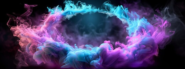 illustration of neon smoke exploding outwards with empty center. Dramatic smoke or fog effect for spooky, hot lighting ring circle