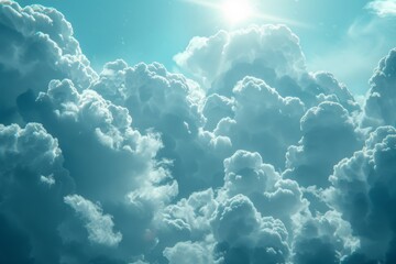 Fototapeta na wymiar Voluminous cumulus clouds under a radiant sun with dynamic lighting.