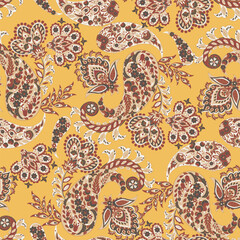 Paisley seamless vector pattern. Fabric Indian floral ornament  - 765859666