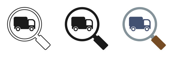 Magnifying glass icon set with truck, illustration