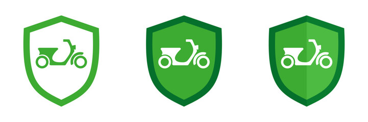 Shield icon set with moped, illustration
