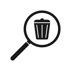 Magnifying glass icon with trash can, illustration