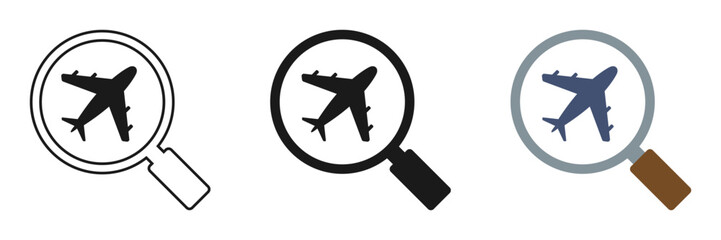 Set of magnifying glass with airplane, illustration