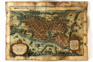 A hand-drawn Renaissance-era city map, intricately detailed, portraying the layout and architecture of a historical European city.
