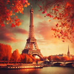 Autumnal Eiffel Tower Enveloped in Warm Hues and Rustic Charm