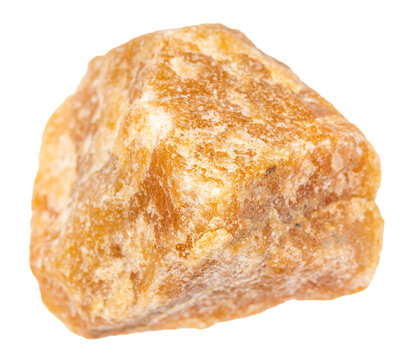 close up of sample of natural stone from geological collection - raw heliolite (sunstone) mineral isolated on white background