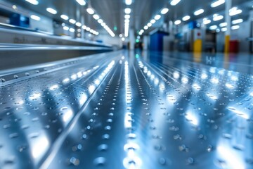 Shiny metallic surface with rivets and water drops, capturing industrial elegance.