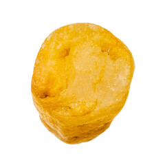 close up of sample of natural stone from geological collection - unpolished yellow sapphire crystal isolated on white background from Myanmar